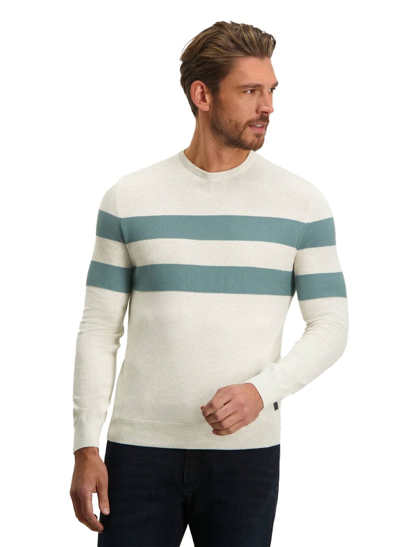 State of Art trui katoen beige gestreept blauw