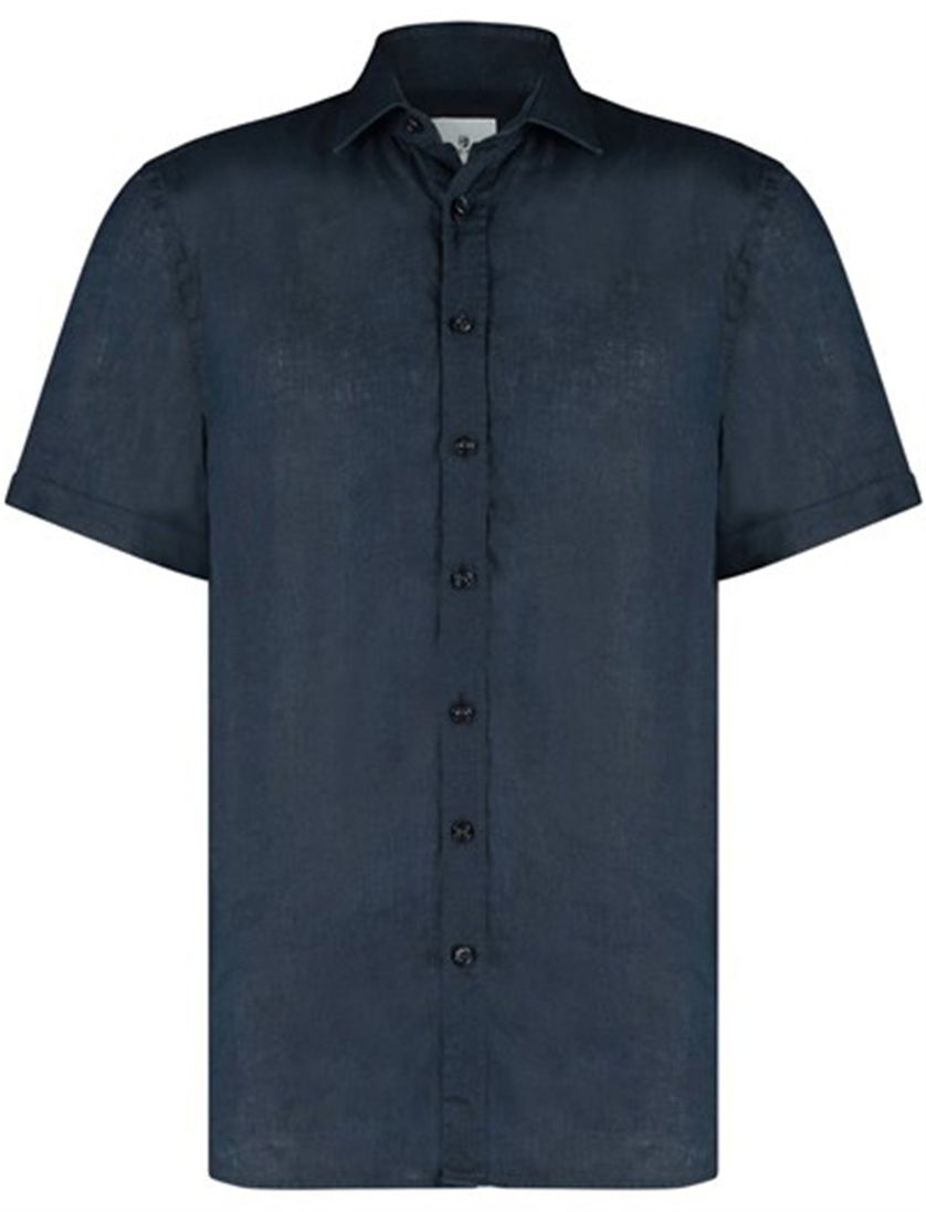 State of Art overhemd linnen korte mouw donkerblauw