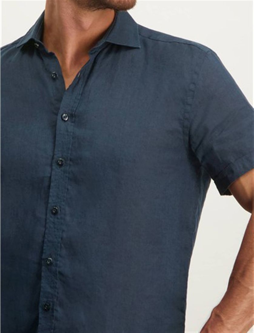 State of Art overhemd linnen korte mouw donkerblauw
