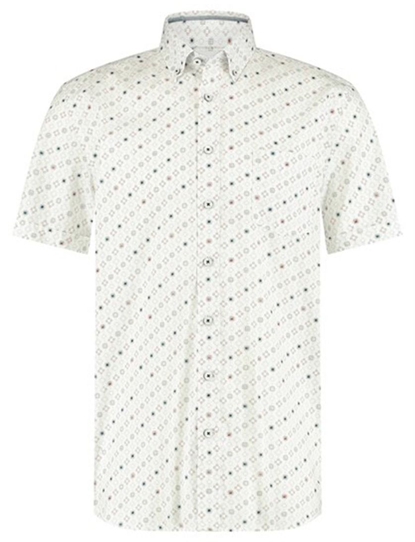 Overhemd korte mouw wijde fit State of Art wit geprint