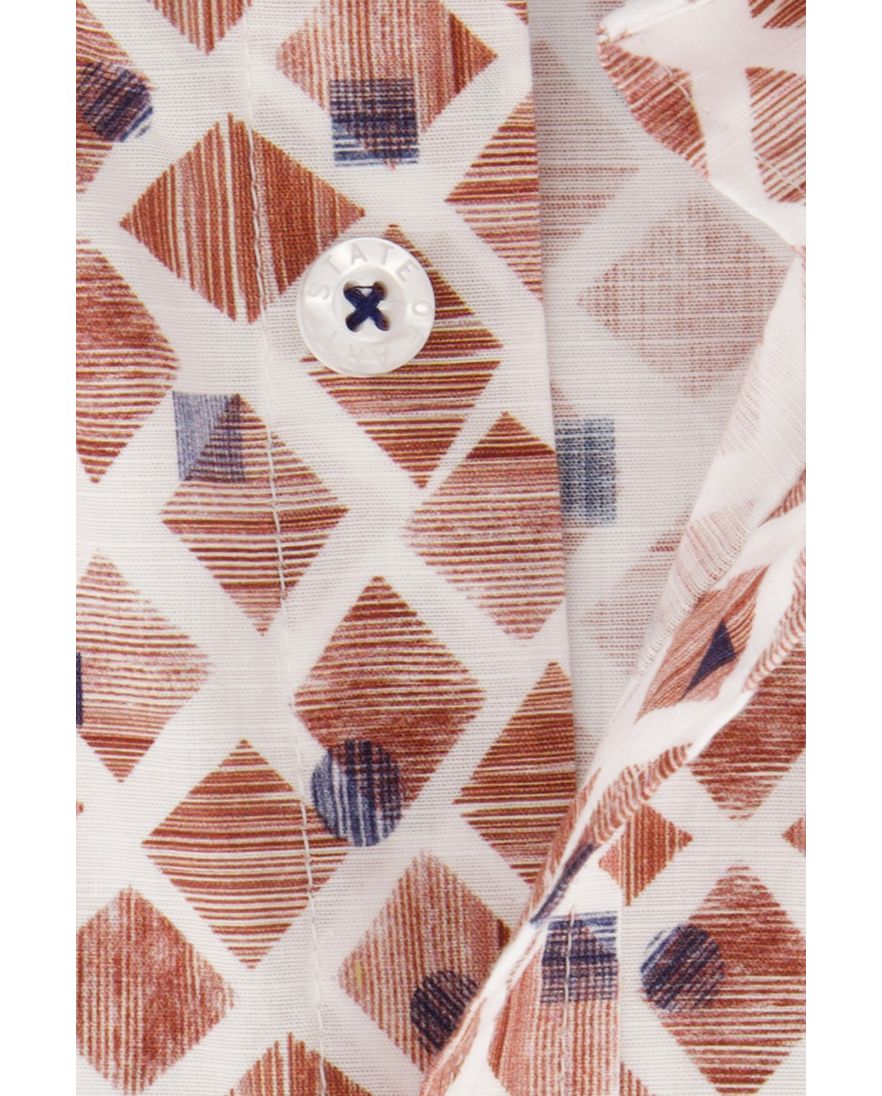 Overhemd State of Art korte mouw wijde fit bruin geprint katoen