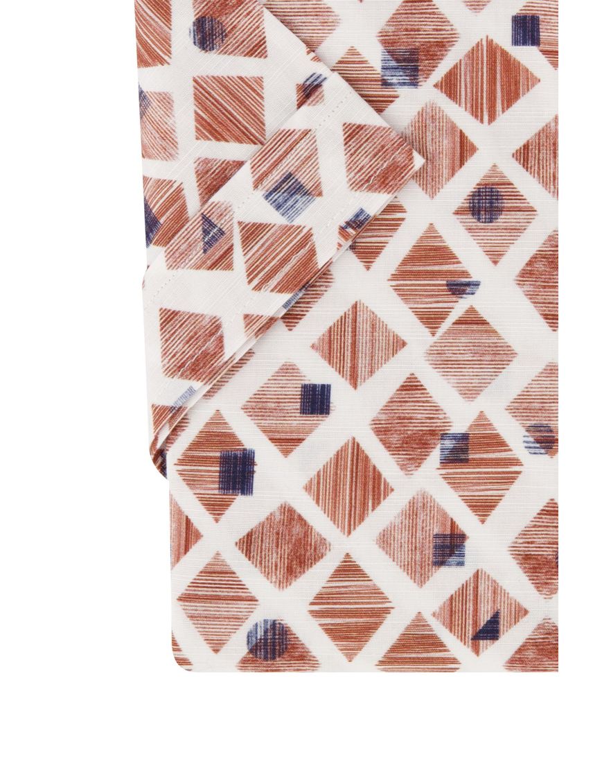 Overhemd State of Art korte mouw wijde fit bruin geprint katoen