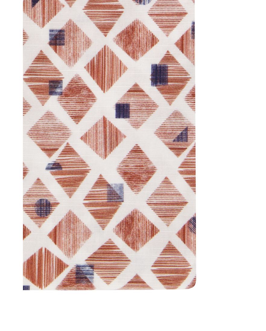 Overhemd State of Art korte mouw wijde fit bruin geprint katoen