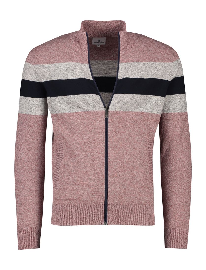 State of Art vest opstaande kraag rood rits gestreept wijde fit katoen