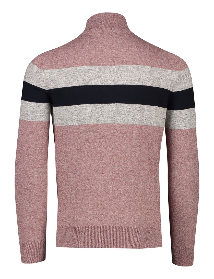 State of Art vest opstaande kraag rood rits gestreept wijde fit katoen