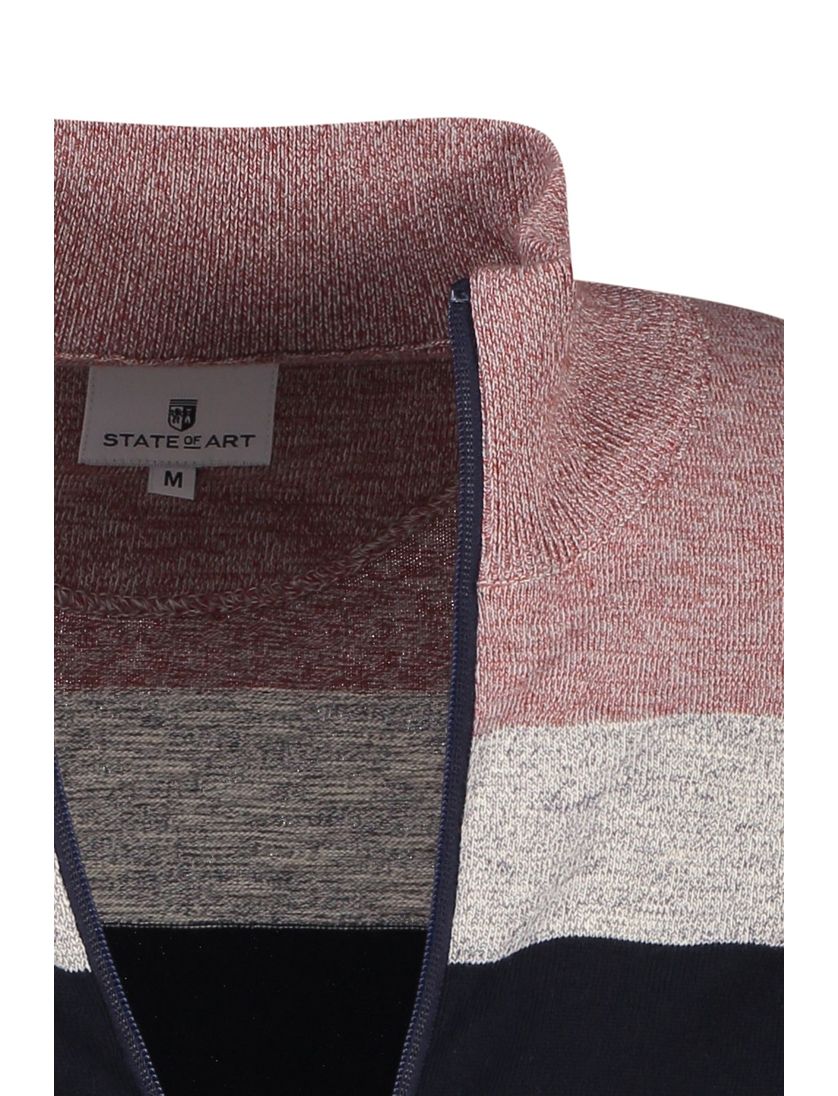 State of Art vest opstaande kraag rood rits gestreept wijde fit katoen