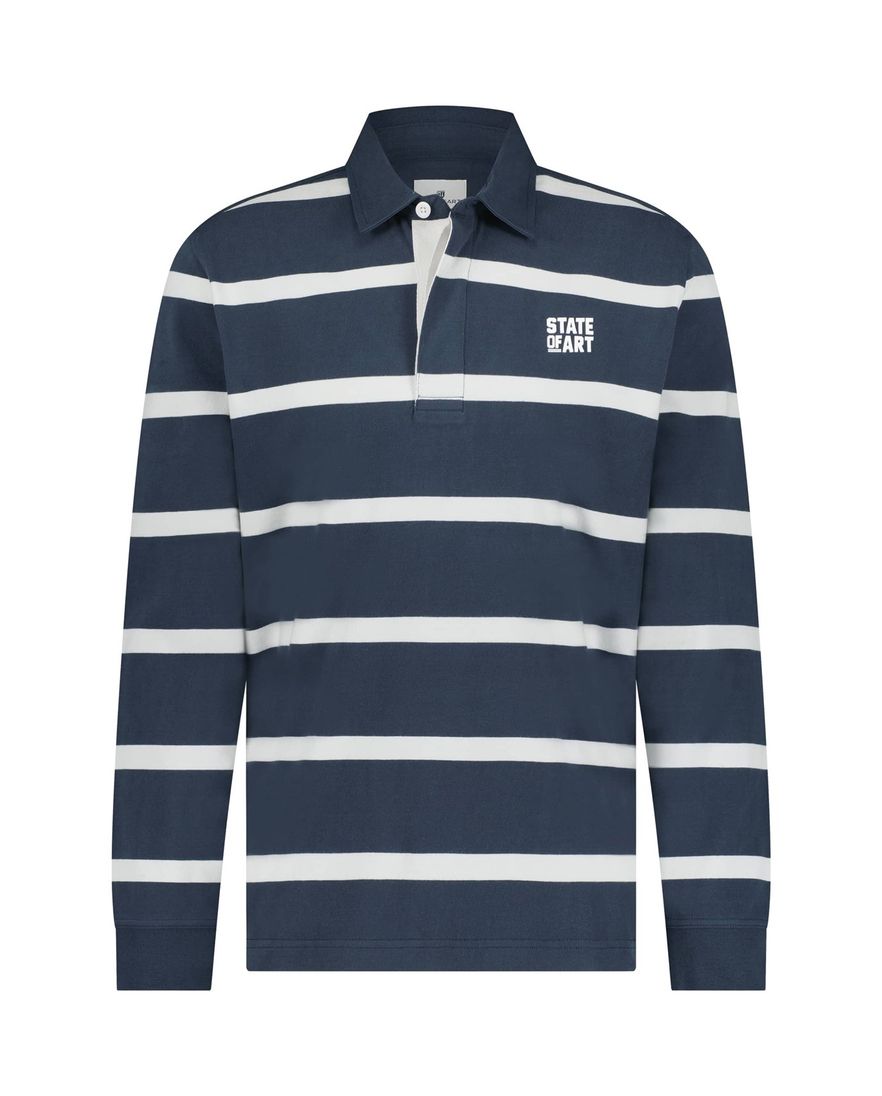 State of Art rugbytrui navy wit gestreept katoen
