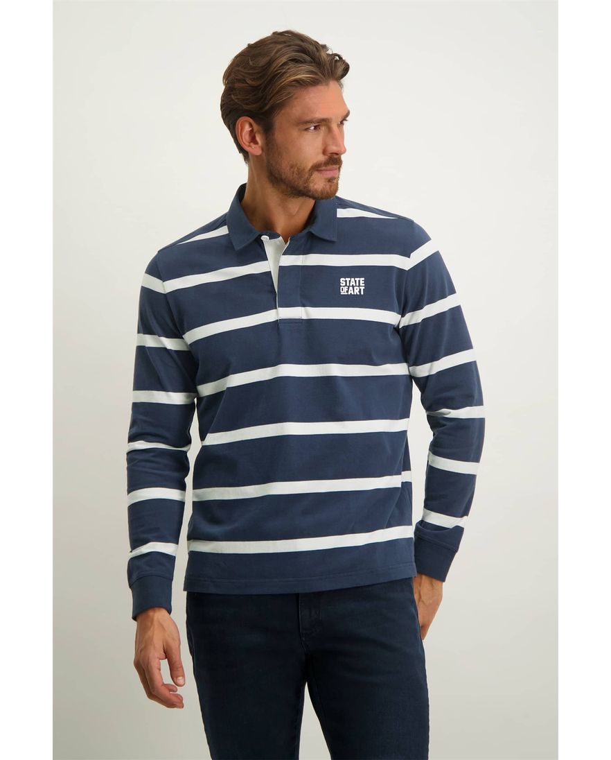 State of Art rugbytrui navy wit gestreept katoen