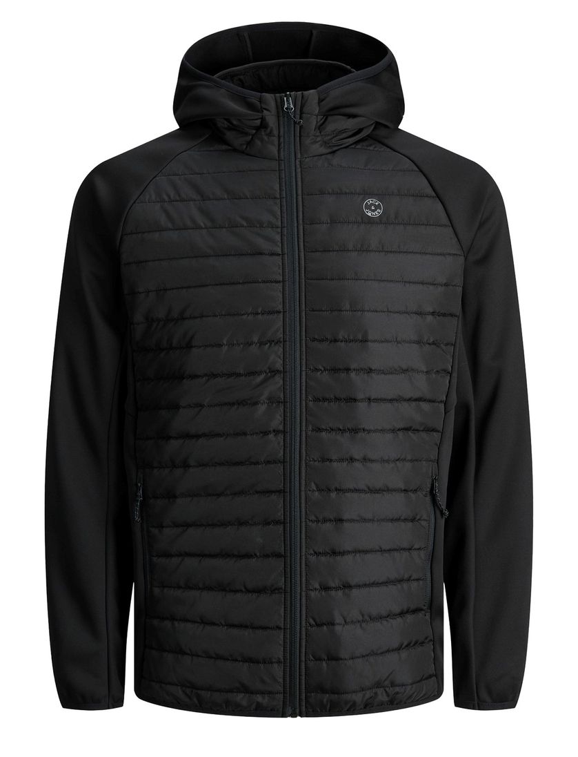 Jack & Jones Plus Size tussenjas kort zwart effen rits normale fit