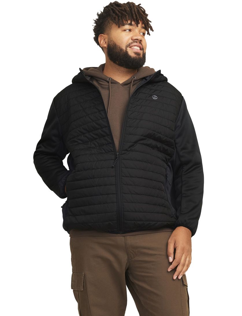 Jack & Jones Plus Size tussenjas kort zwart effen rits normale fit