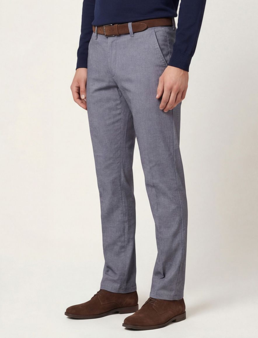 Eurex katoenen chino blauw zakken effen katoen