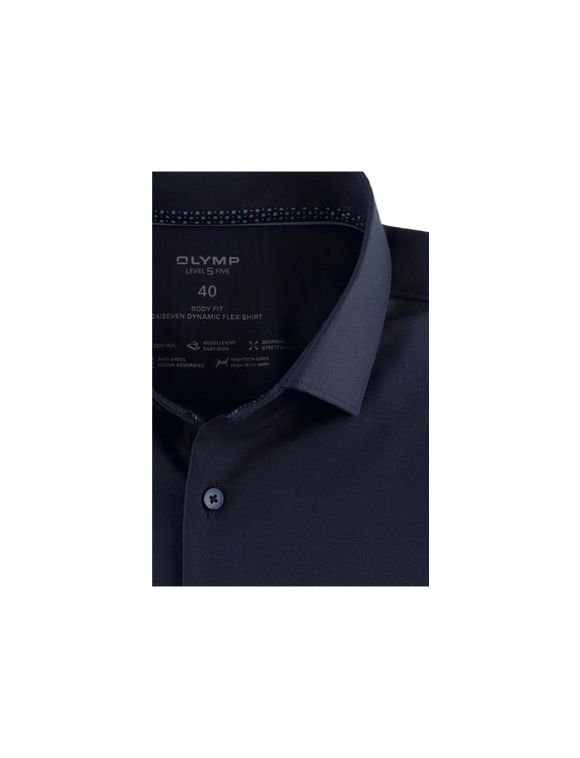 Olymp business overhemd Level Five 24/Seven body fit donkerblauw effen katoen
