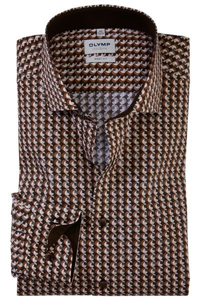 Olymp Level Five overhemd mouwlengte 7 bruin