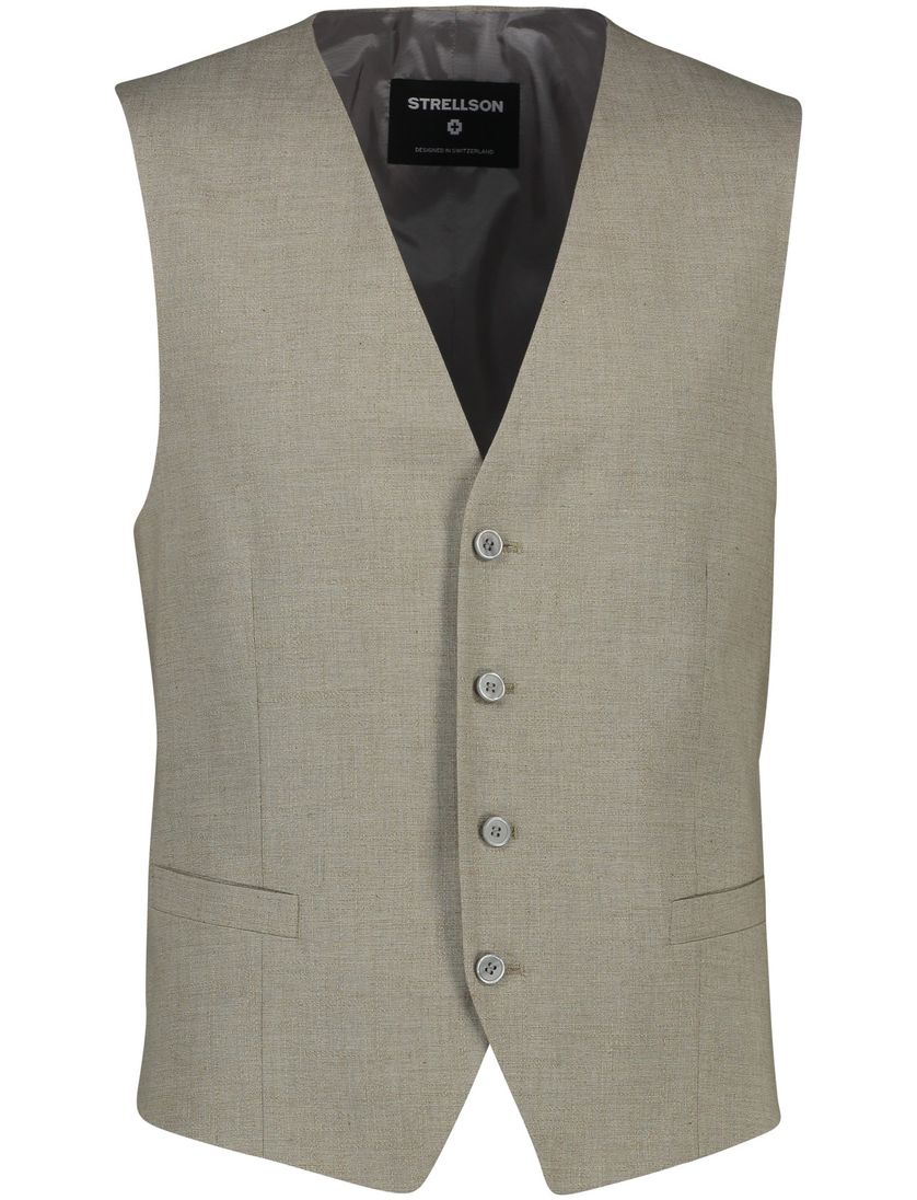 Strellson gilet beige effen katoen steekzakken normale fit
