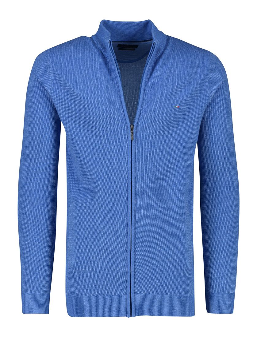 Portofino vest opstaande kraag blauw rits effen katoen 100% extra lang