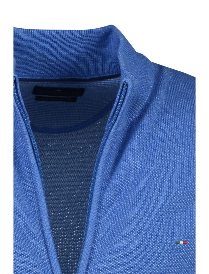 Portofino vest opstaande kraag blauw rits effen katoen 100% extra lang