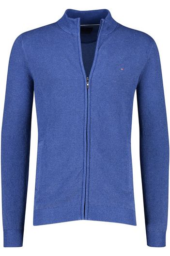 Portofino Extra lang Portofino vest opstaande kraag blauw rits effen katoen