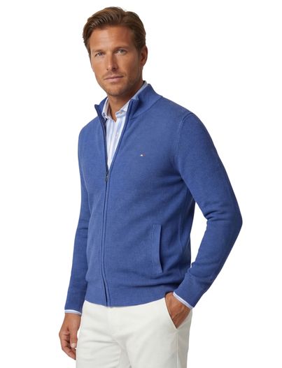 Portofino Extra lang Portofino vest opstaande kraag blauw rits effen katoen