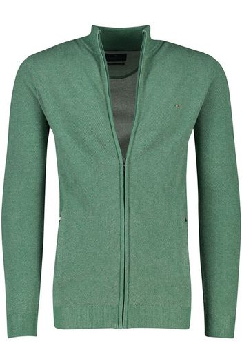 Portofino Portofino vest extra lange fit opstaande kraag groen rits effen katoen