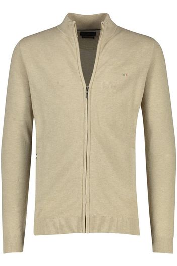Portofino Portofino vest extra lang opstaande kraag beige rits effen katoen