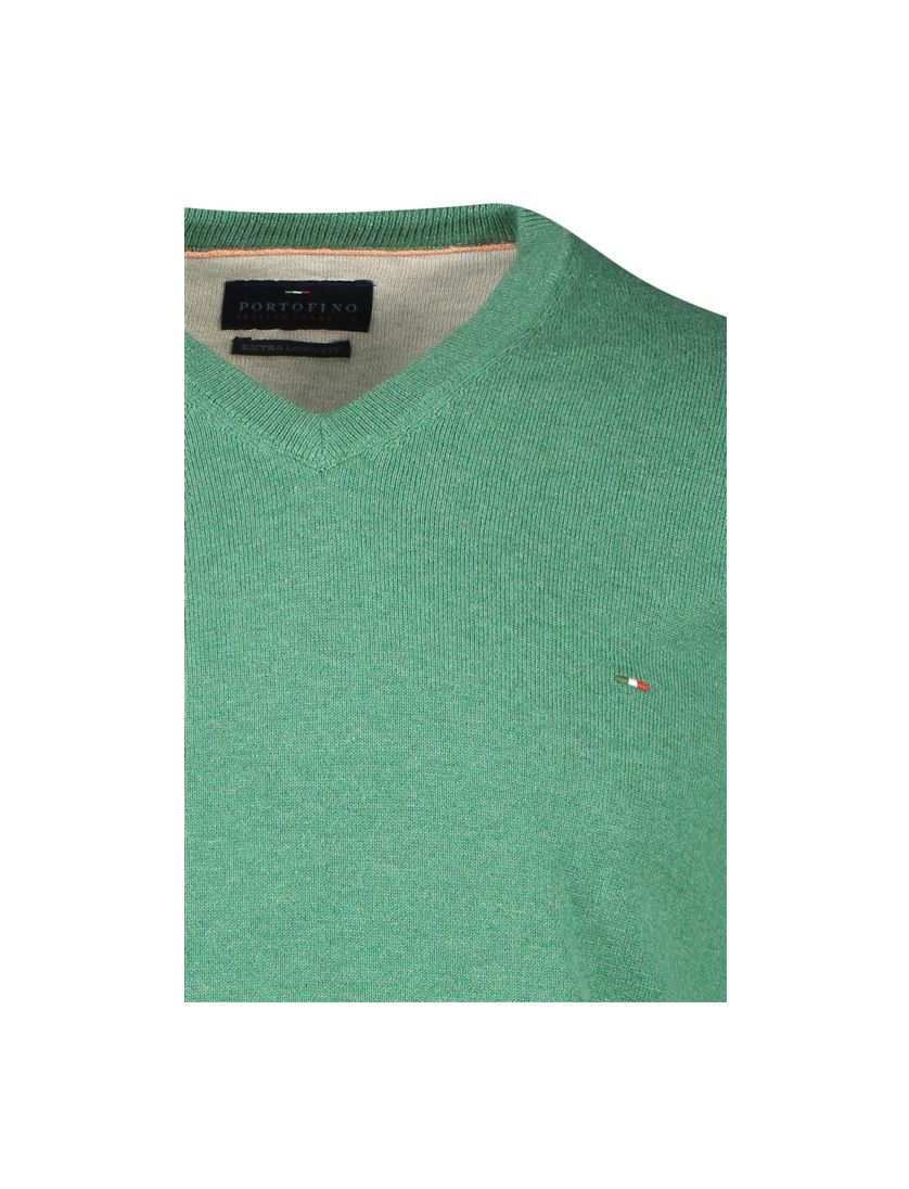 Portofino trui extra lange mouwlengte v-hals groen effen katoen 100%