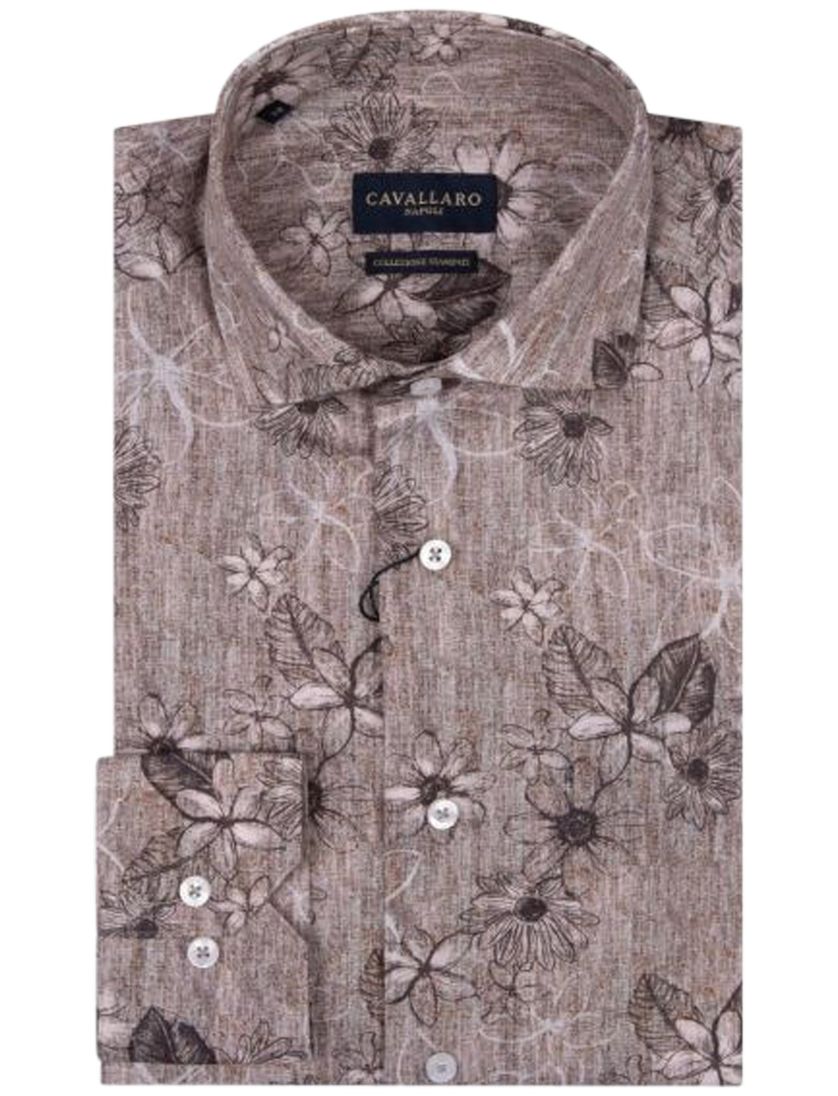 Cavallaro overhemd slim fit bruin met print katoen