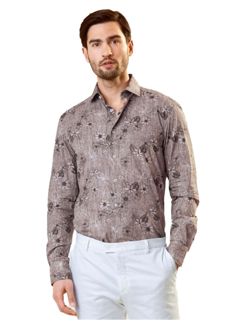 Cavallaro overhemd slim fit bruin met print katoen