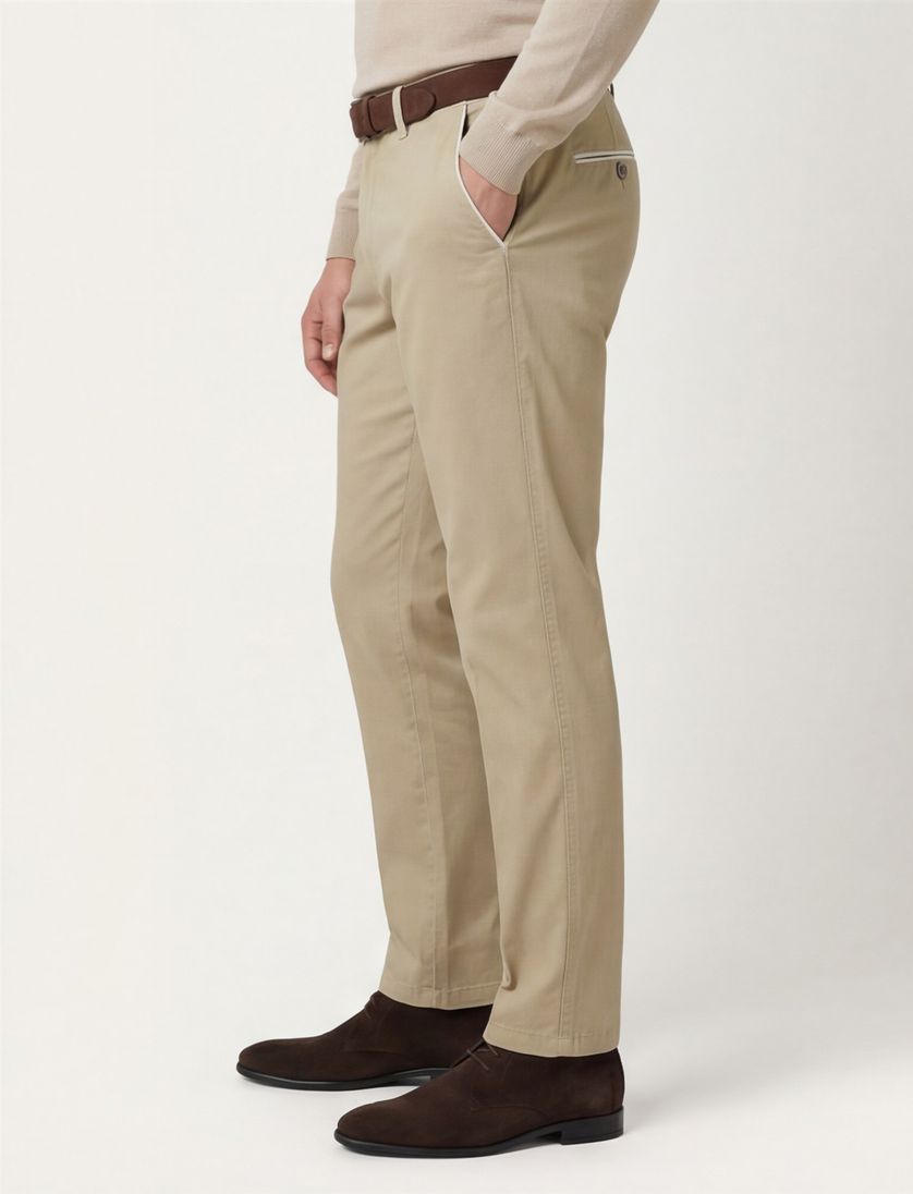 Katoenen M.E.N.S. broek effen camel wijde fit