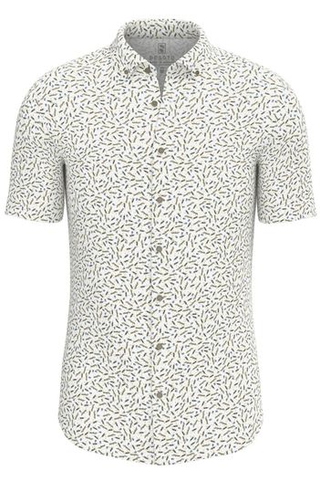 Desoto Desoto overhemd korte mouw wit groen geprint dragon-fly katoen slim fit
