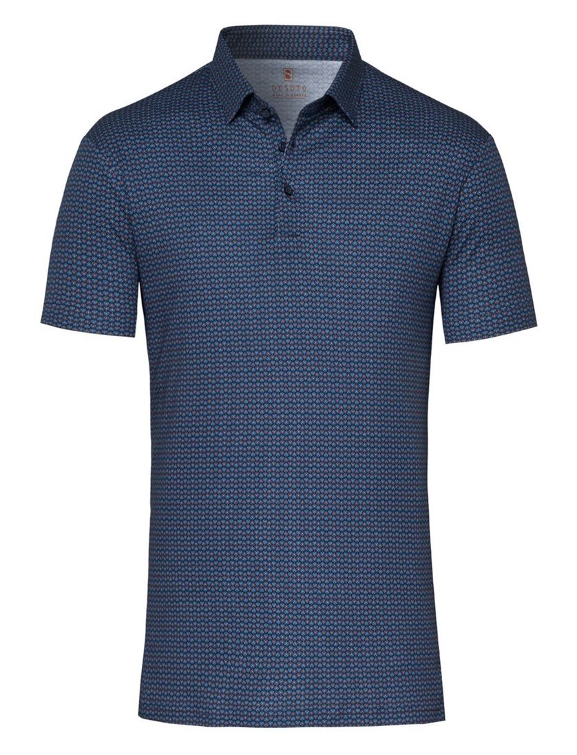 Desoto polo donkerblauw printje katoen slim fit
