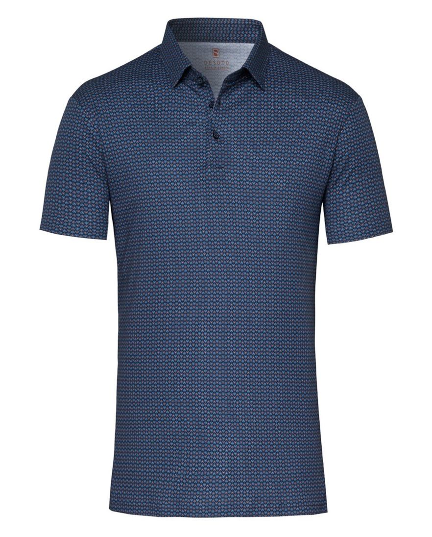 Desoto poloshirt slim fit donkerblauw geprint katoen