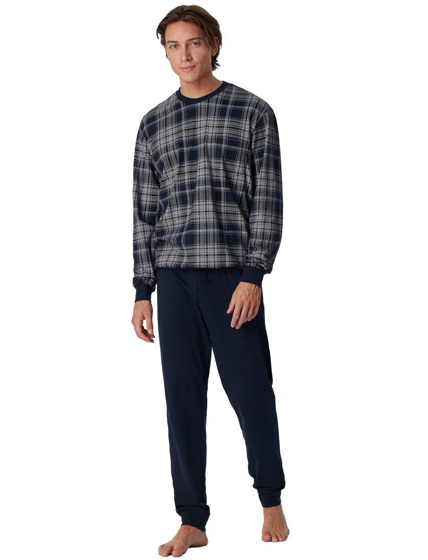 Donkerblauw heren pyjama geruit Schiesser