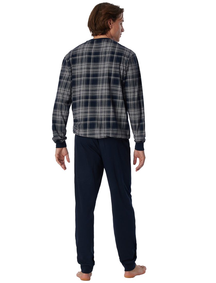 Donkerblauw heren pyjama geruit Schiesser