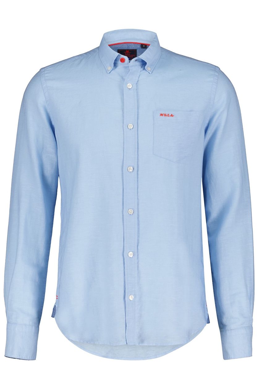 New Zealand Tuai overhemd normale fit lichtblauw effen button down boord