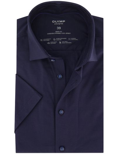 Olymp Olymp slim fit overhemd korte mouw donkerblauw effen