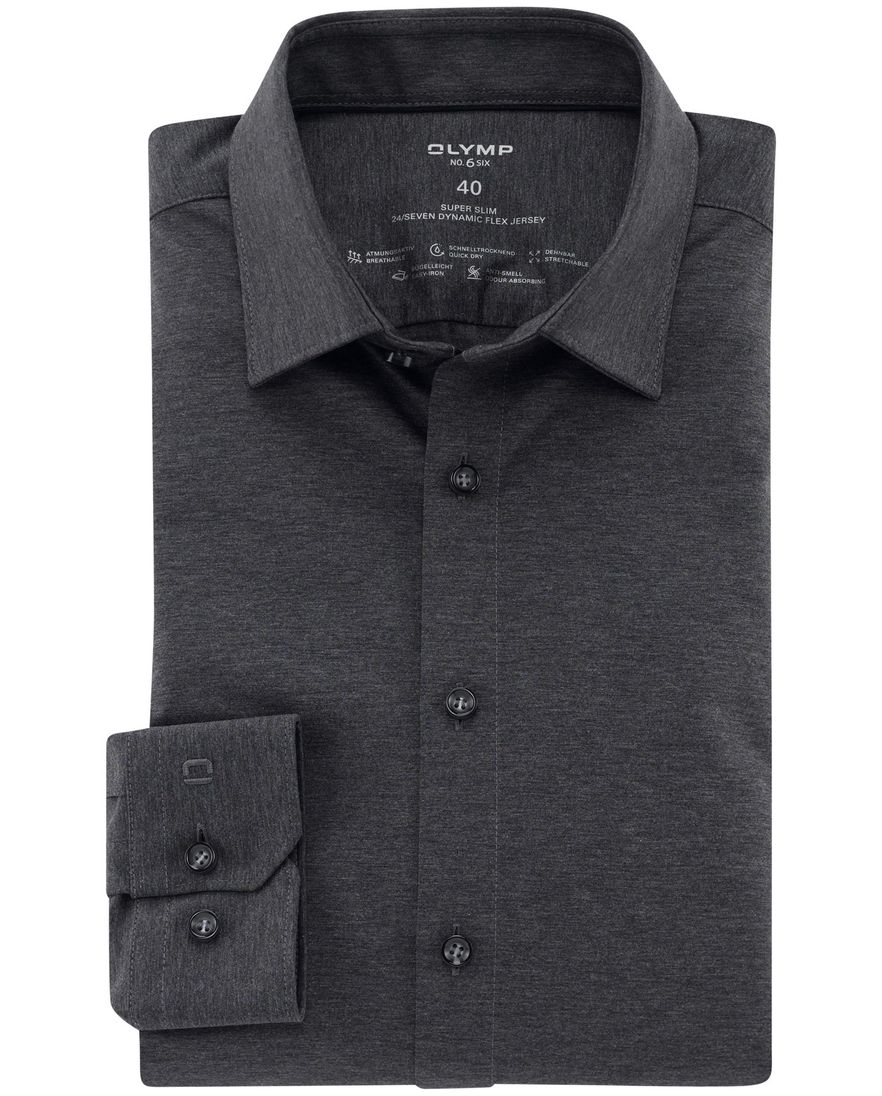 Olymp No. Six 24/Seven donkergrijs jersey overhemd katoen