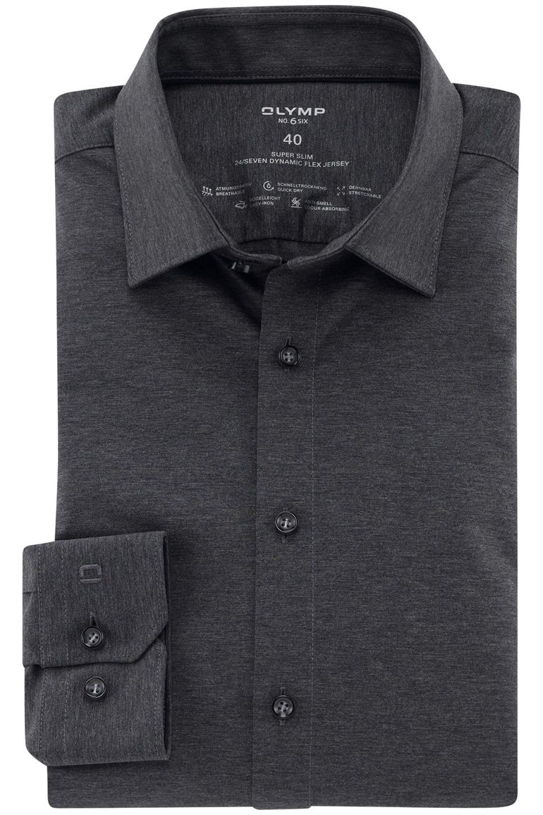 Olymp No. Six 24/Seven donkergrijs jersey overhemd katoen