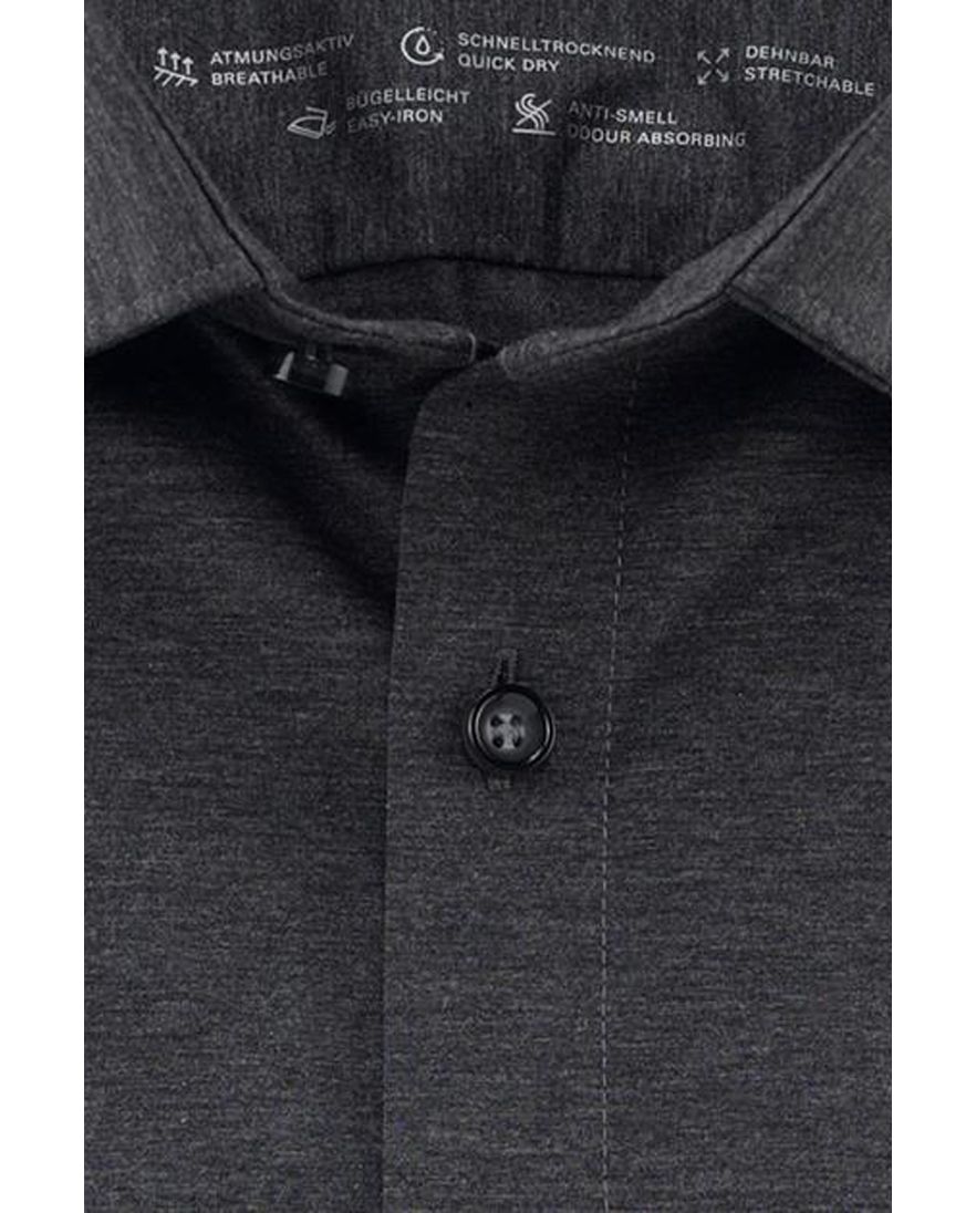 Olymp No. Six 24/Seven donkergrijs jersey overhemd katoen