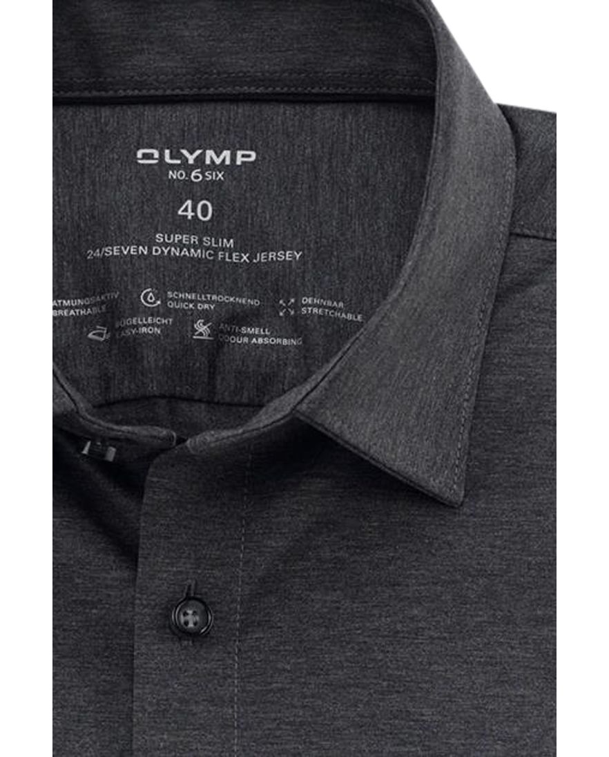 Olymp No. Six 24/Seven donkergrijs jersey overhemd katoen