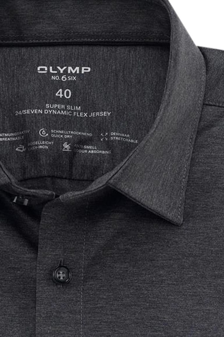 Olymp No. Six 24/Seven donkergrijs jersey overhemd katoen