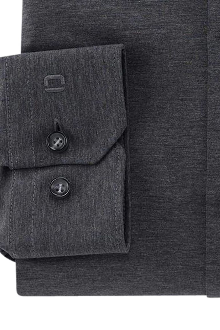 Olymp No. Six 24/Seven donkergrijs jersey overhemd katoen