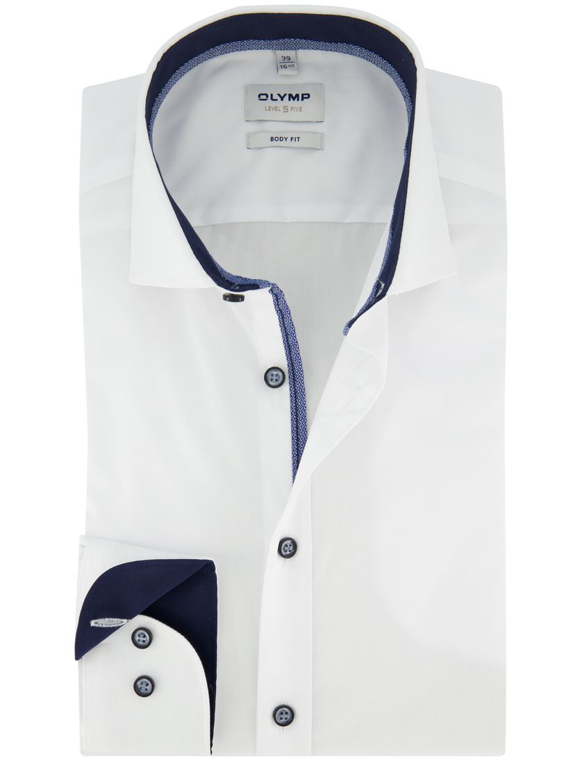 Olymp overhemd body fit wit effen wide collar