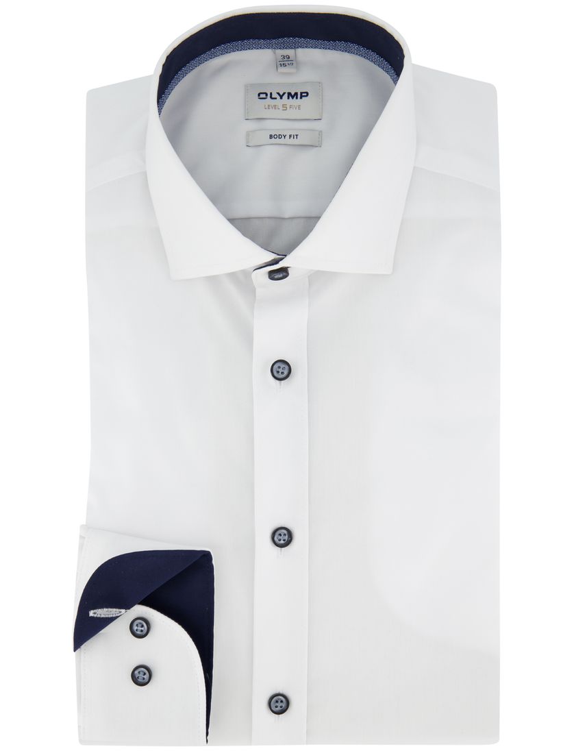 Olymp overhemd body fit wit effen wide collar