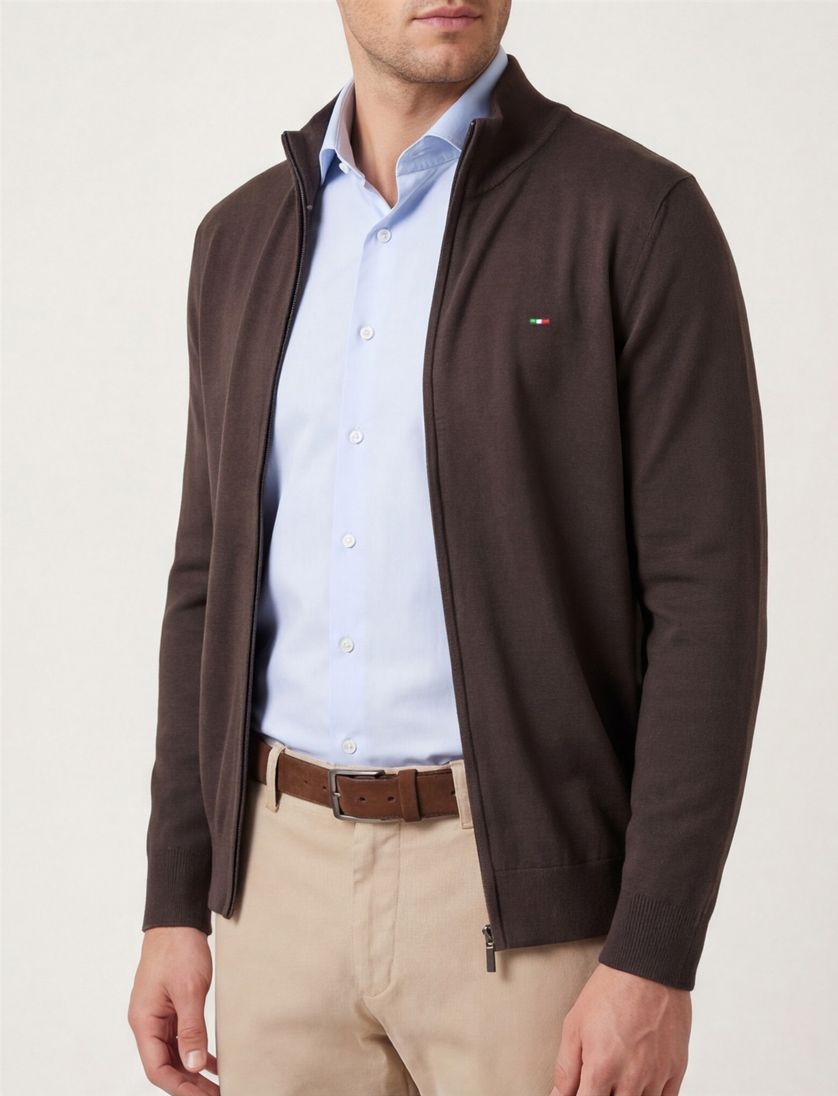 Portofino vest opstaande kraag donkergroen rits effen katoen