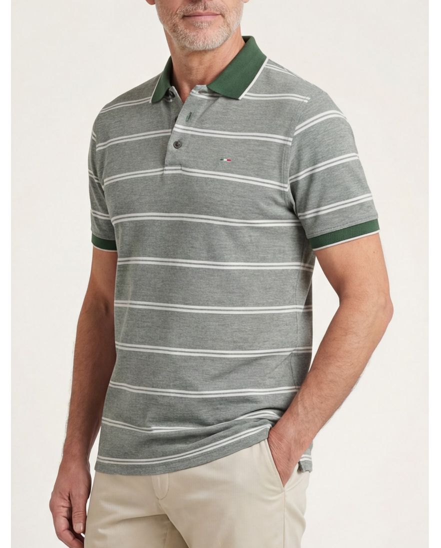 Portofino poloshirt korte mouwen normale fit groen gestreept katoen