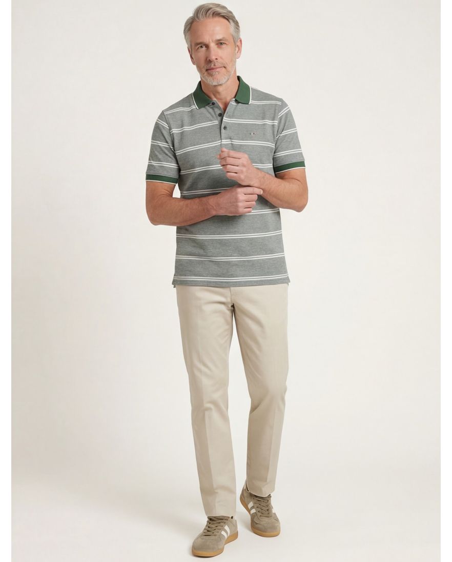 Portofino poloshirt korte mouwen normale fit groen gestreept katoen