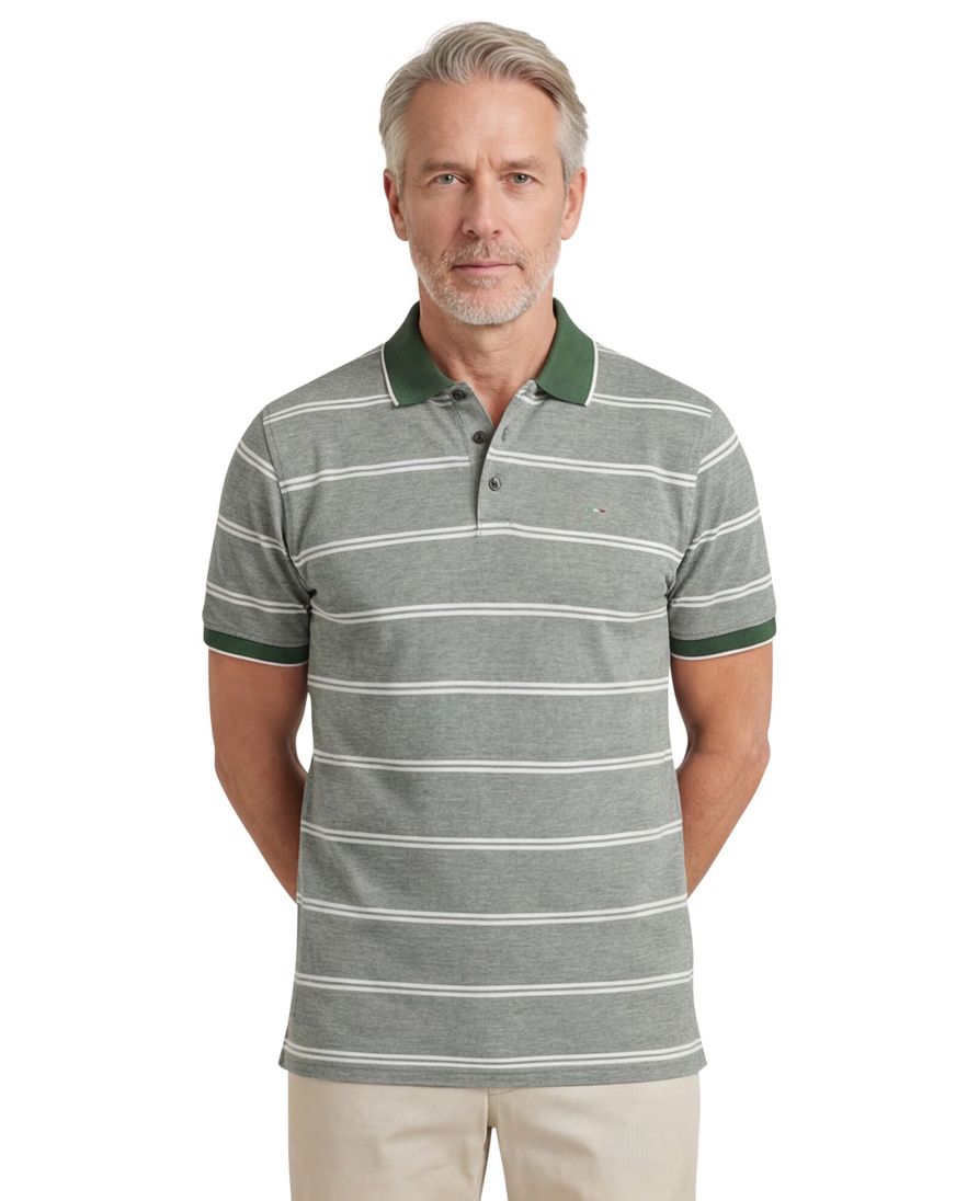 Portofino poloshirt korte mouwen normale fit groen gestreept katoen