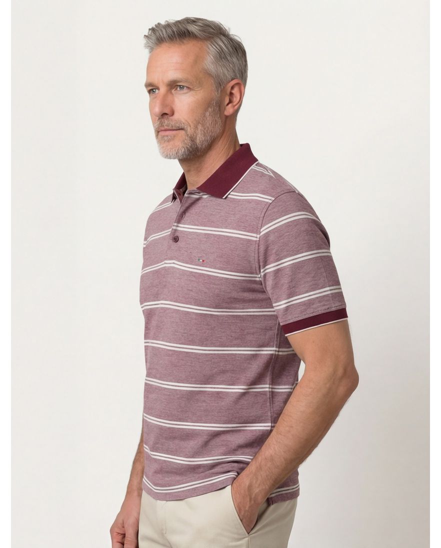 Portofino polo normale fit bordeaux gestreept katoen 3 knoops