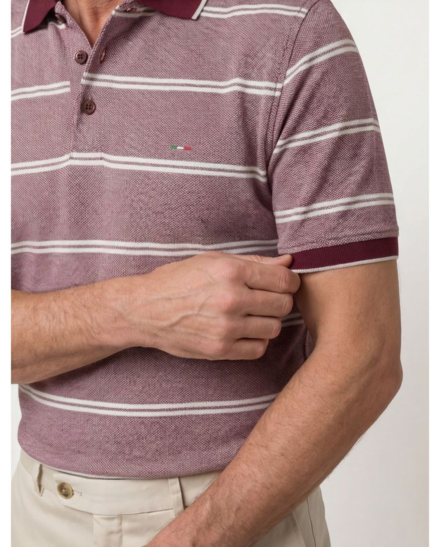 Portofino polo normale fit bordeaux gestreept katoen 3 knoops