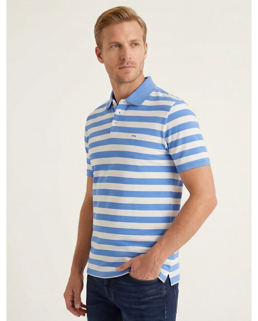 Portofino Amalfi polo korte mouw lichtblauw wit gestreept